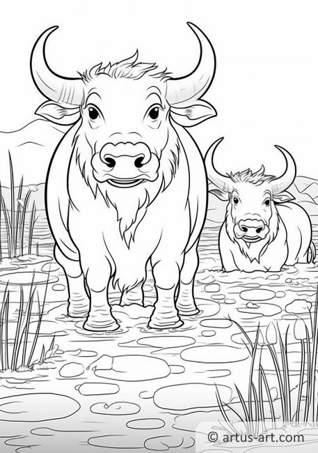 Page de coloriage de buffles d'eau